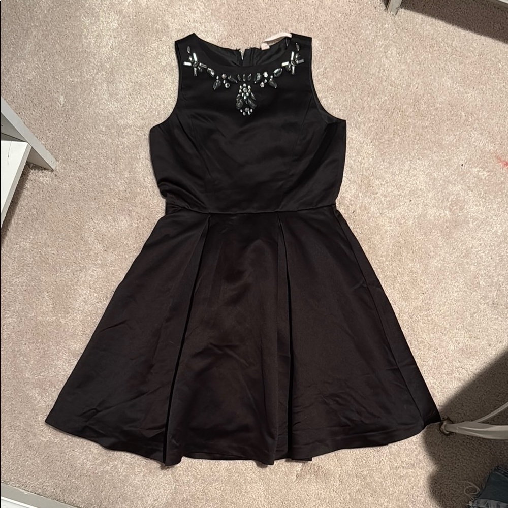 H&M Black Mini Dress with Embellished Neckline